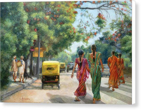India Street Scene in Flowery Bangalore - Canvas Print