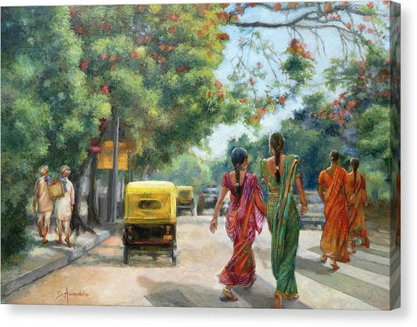 India Street Scene in Flowery Bangalore - Canvas Print