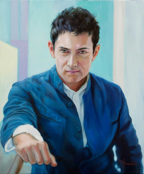 Original Oil Portrait of Aamir Khan – Bollywood Fine Art by Dominique Amendola
