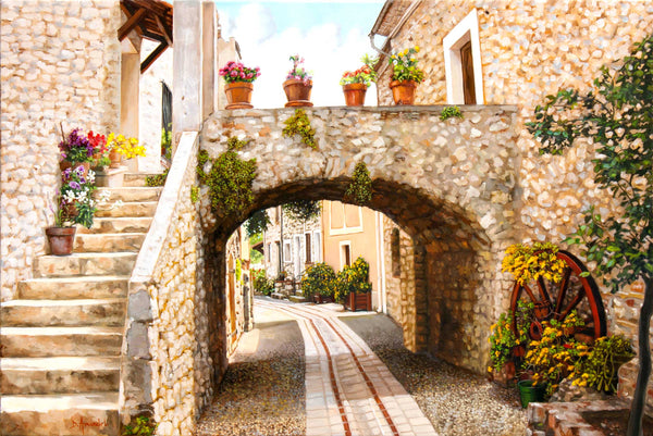 Aspremont Village In Provence – Original Classical Oil Painting by Dominique Amendola