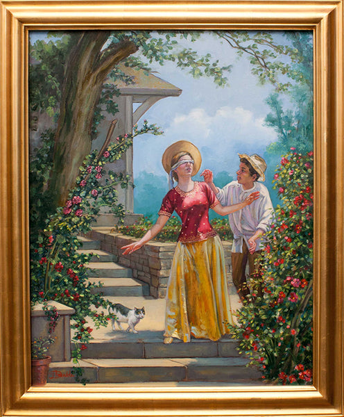 Blind Man's Buff – Classical Figurative Painting by Dominique Amendola (Framed)