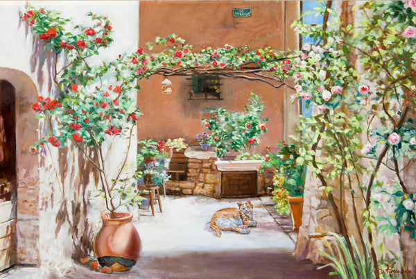 Climbing Roses in La Treille Courtyard, Marcel Pagnol Village Scene by Dominique Amendola