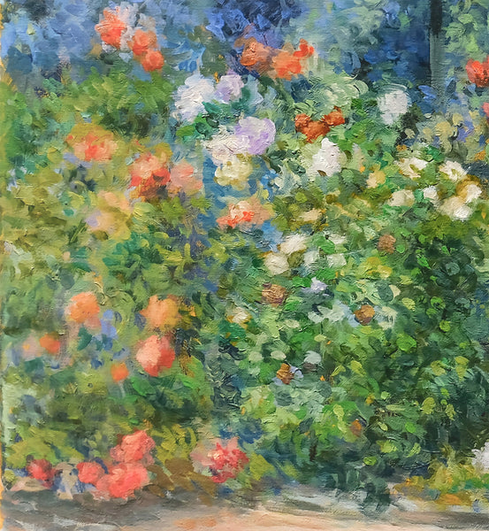 Gazebo with roses – Original Impressionist Oil Painting by Dominique Amendola