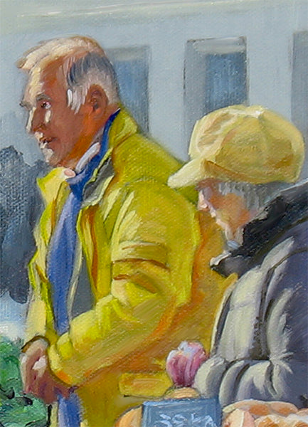 Farmer's Market- Selling Vegetables – Original Figurative Oil Painting by Dominique Amendola (Framed)