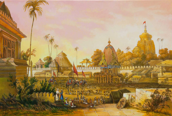 Jaganath Puri with Ratha Yatra in progress – Historical Oil Painting by Dominique Amendola