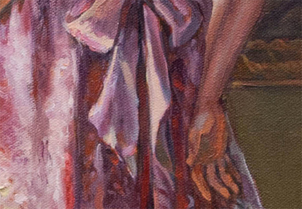 Lady Gazing Through The Window – Framed Classical Realist Painting of a Girl in Lace Dress