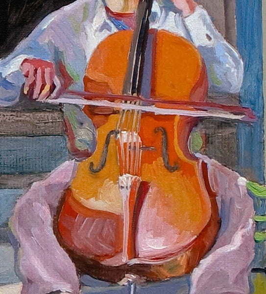 Doorstep Duet – Framed Impressionist Painting of Two Young Musicians by Dominique Amendola
