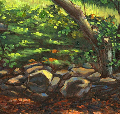 My Cabin In The Woods – Original Realist Landscape by Dominique Amendola, Framed