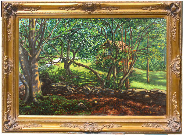 My Cabin In The Woods – Original Realist Landscape by Dominique Amendola, Framed