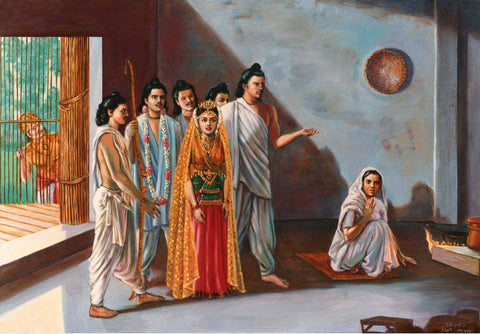 Pandava brothers bring Draupadi to their mother Kunti