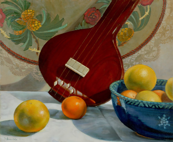Still Life With Tambura and Fruit Bowl – Original Oil on Linen