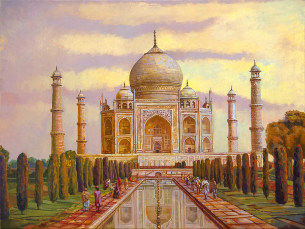 Taj Mahal at Sunset – Original Oil Painting by Dominique Amendola