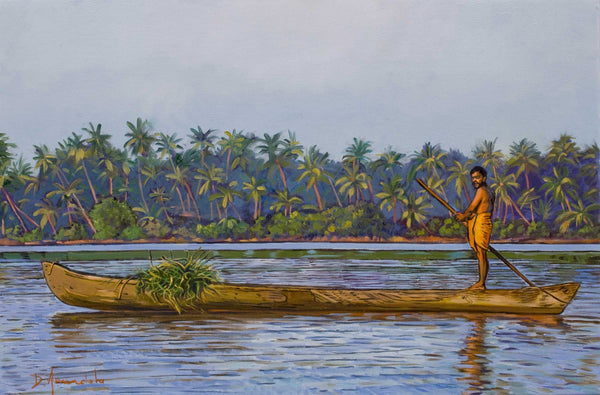 The fisherman and his boat – Contemporary Impressionist Oil Painting