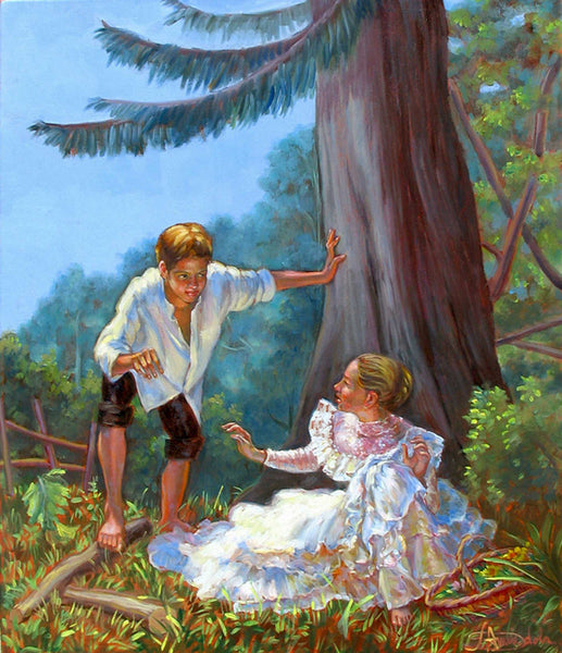 The Meeting – Rococo Realist Original Painting by Dominique Amendola (Framed)