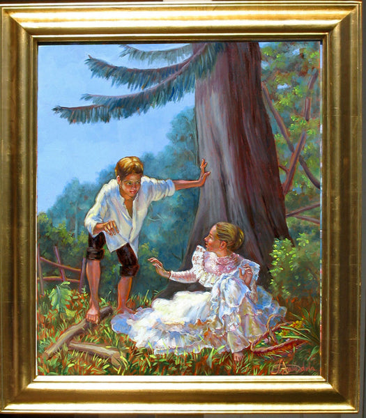 The Meeting – Rococo Realist Original Painting by Dominique Amendola (Framed)