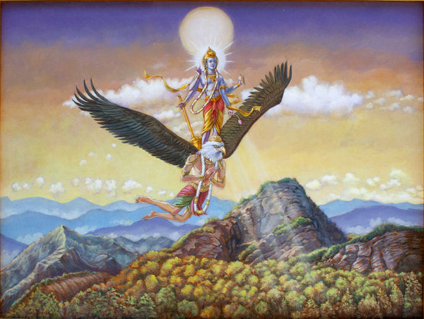 Lord Visnu flying on Garuda