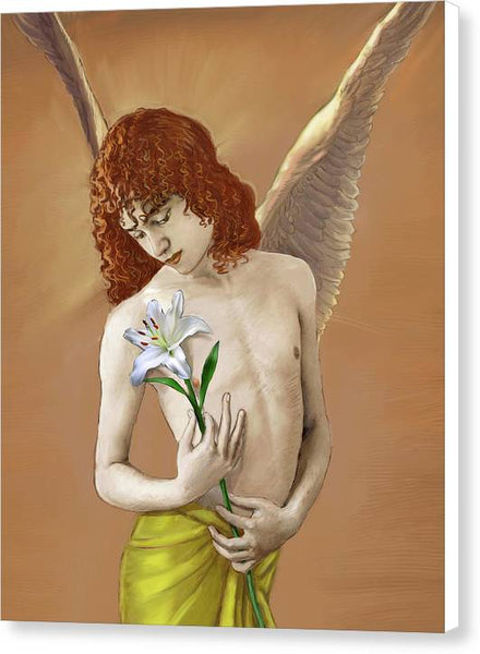 Angel Holding A Lily 2 - Canvas Print