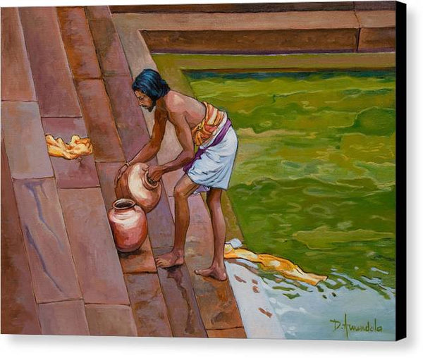 Bath Time In South India - Canvas Print