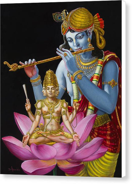 Brahma Hearing Vedic Knowledge From Krishna - Canvas Print
