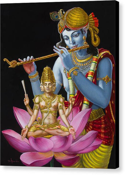 Brahma Hearing Vedic Knowledge From Krishna - Canvas Print