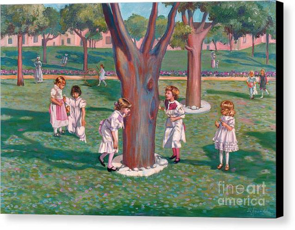 Children Playing Around A Tree - Canvas Print