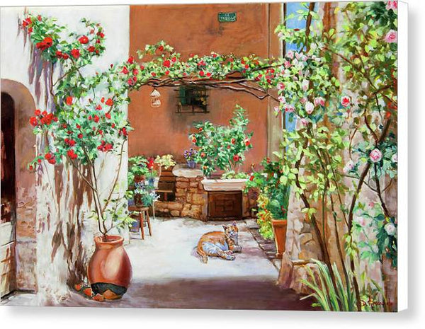 Climbing Roses in La Treille Courtyard - Canvas Print