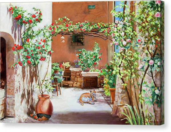 Climbing Roses in La Treille Courtyard - Canvas Print