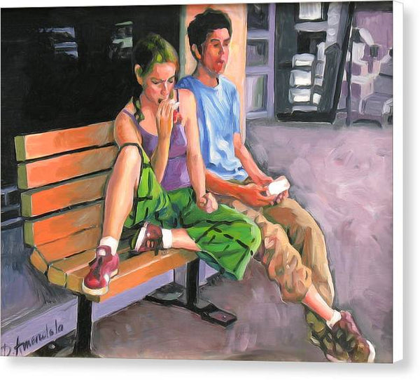 Couple eating a snack - Canvas Print