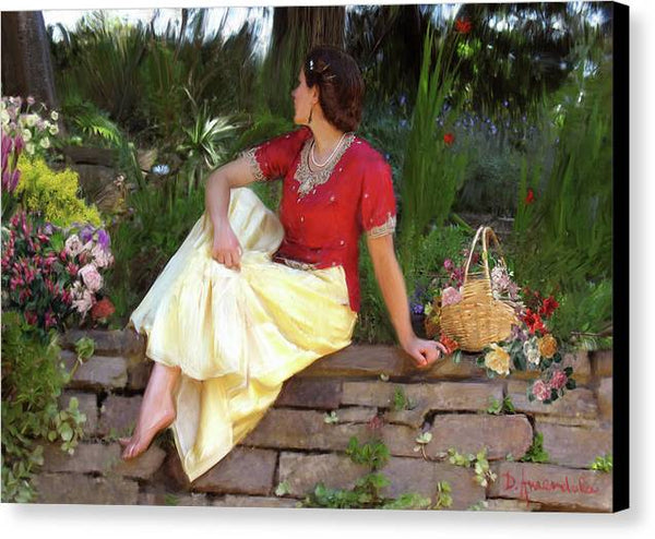 Girl On A Stone Wall - Canvas Print