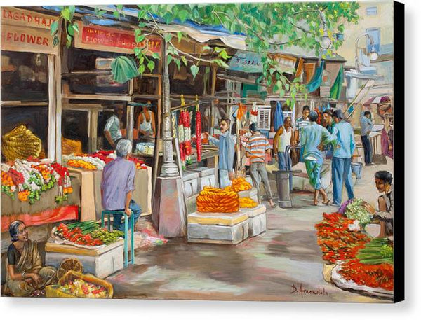 India Flower Market Street - Canvas Print