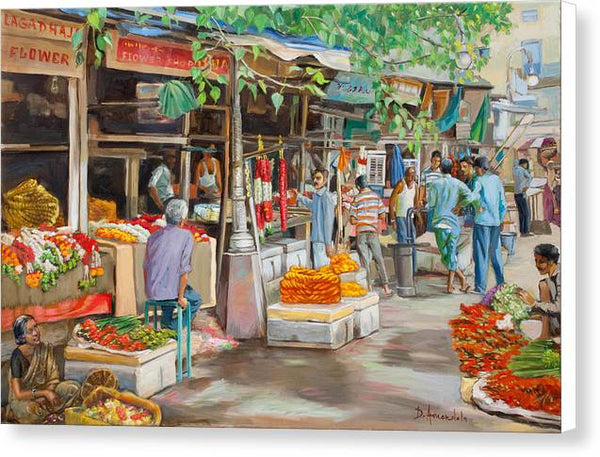 India Flower Market Street - Canvas Print