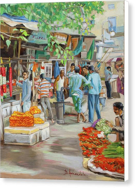India flower market street vertical version - Canvas Print