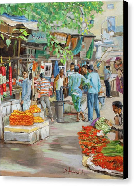 India flower market street vertical version - Canvas Print