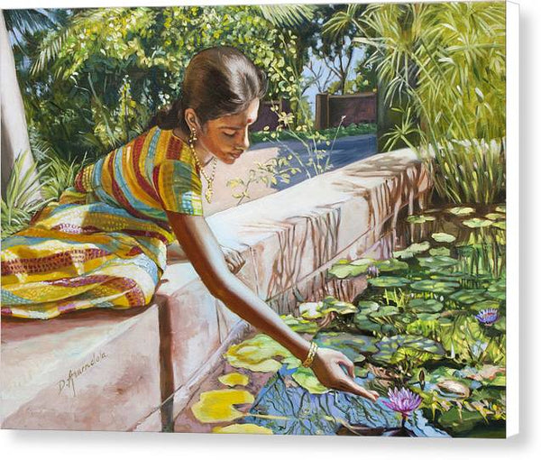 Indian Girl Near The Waterlilies  - Canvas Print