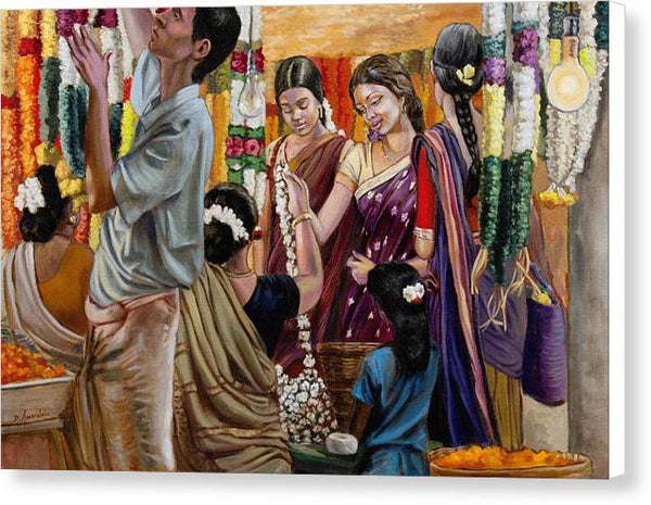 Ladies At The Flower Market In India - Canvas Print