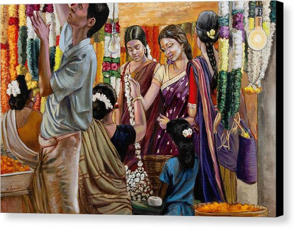 Ladies At The Flower Market In India - Canvas Print