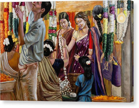 Ladies At The Flower Market In India - Canvas Print