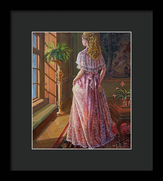 Lady Gazing Through The Window - Framed Print
