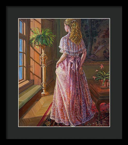 Lady Gazing Through The Window - Framed Print