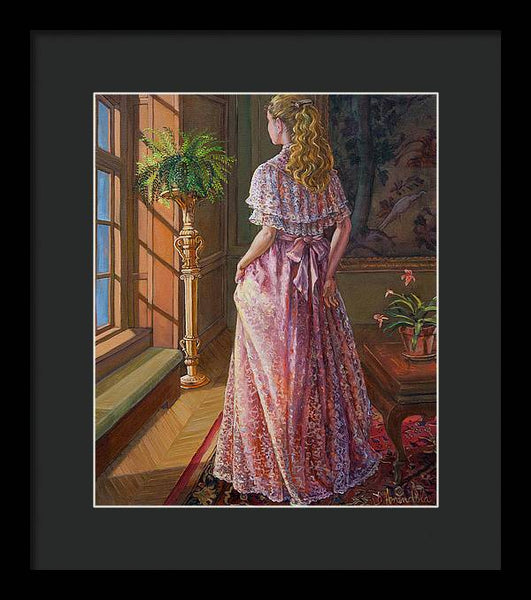 Lady Gazing Through The Window - Framed Print