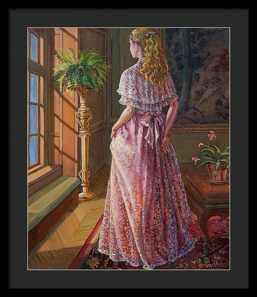 Lady Gazing Through The Window - Framed Print