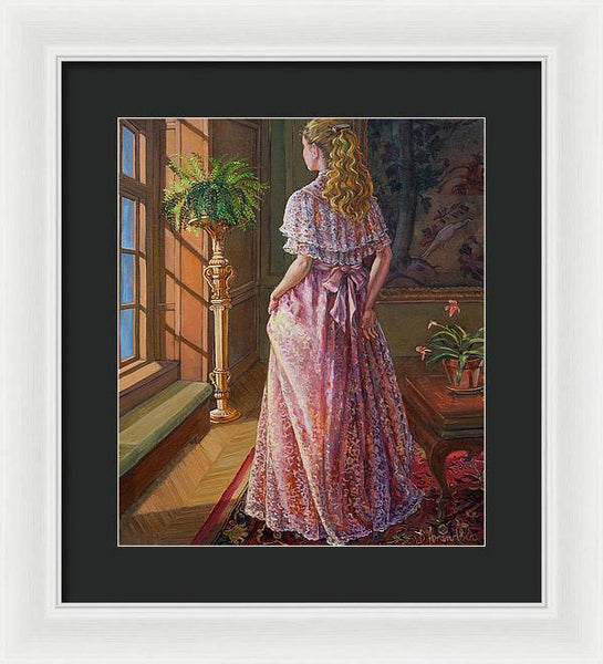 Lady Gazing Through The Window - Framed Print