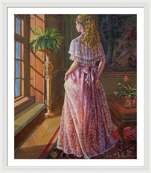 Lady Gazing Through The Window - Framed Print