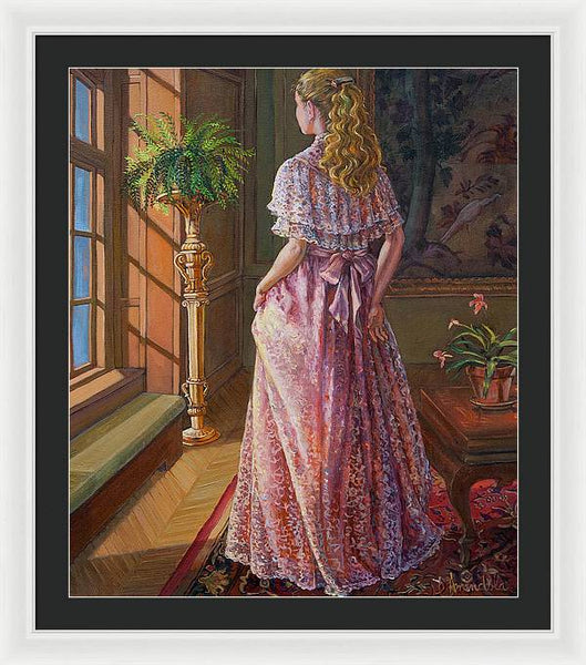 Lady Gazing Through The Window - Framed Print