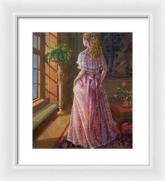 Lady Gazing Through The Window - Framed Print