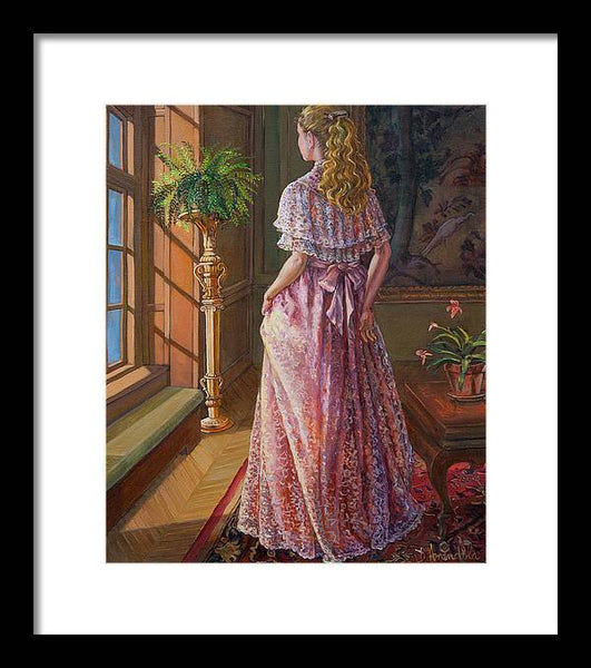 Lady Gazing Through The Window - Framed Print