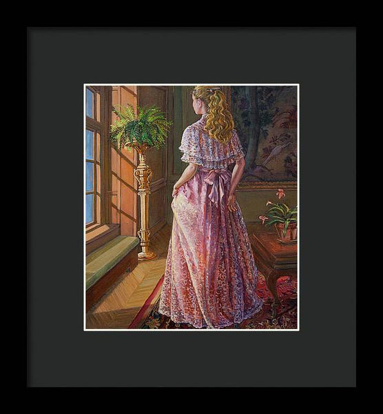 Lady Gazing Through The Window - Framed Print