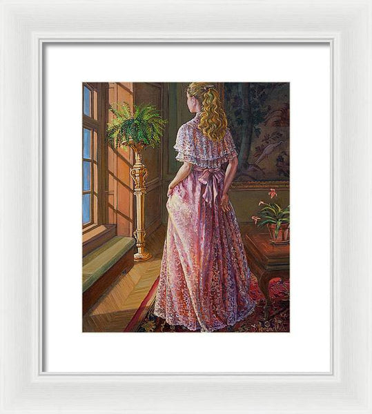 Lady Gazing Through The Window - Framed Print