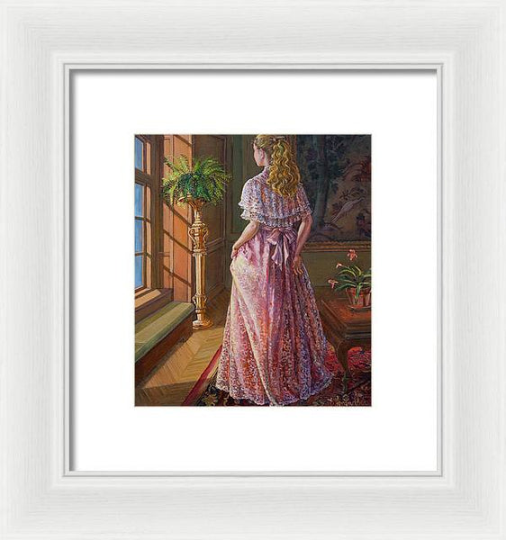 Lady Gazing Through The Window - Framed Print
