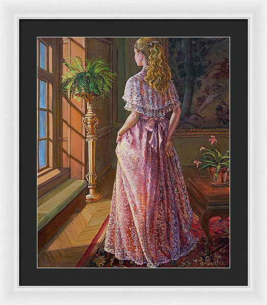Lady Gazing Through The Window - Framed Print